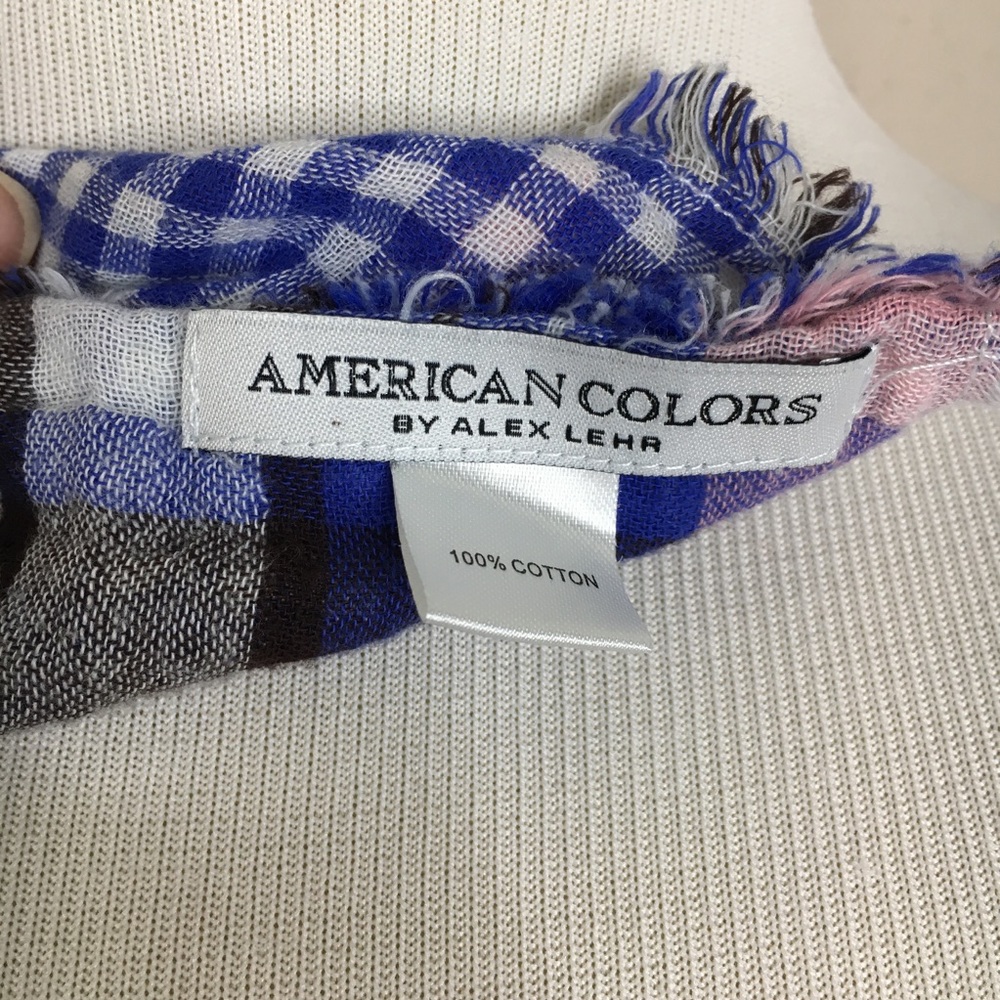 American Colors by Alex Lehr Pink Blue Plaid Scarf - Picture 5 of 8